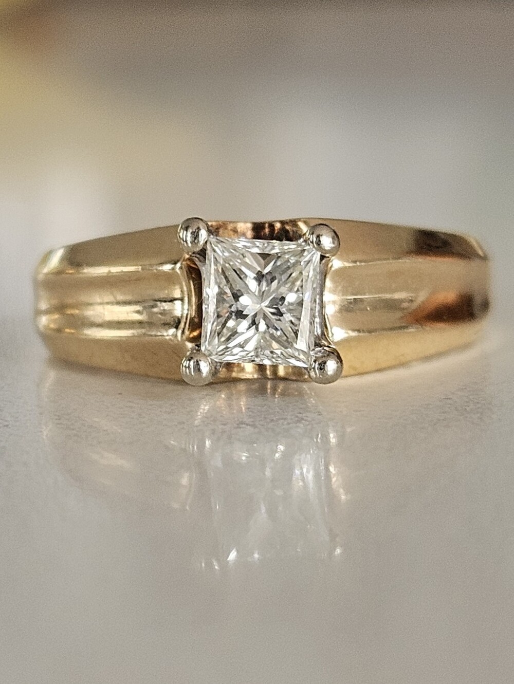 Solid 14k Gold Solitaire Ring Engagement Princess-Cut Natural Diamond